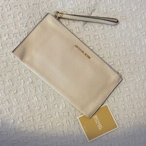 Michael Kors Beige Leather Wristlet